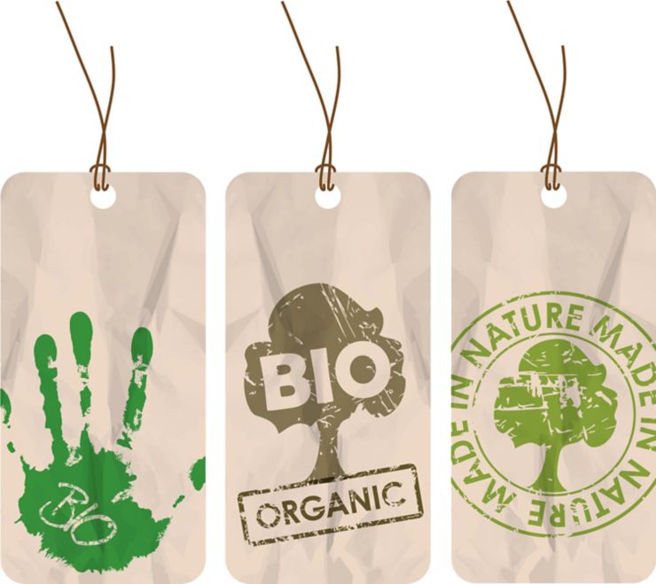 Set of three grunge tags for organic / bio / eco