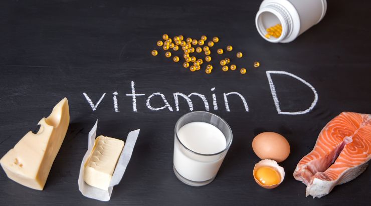 Foods containing and rich in vitamin D and yellow pills